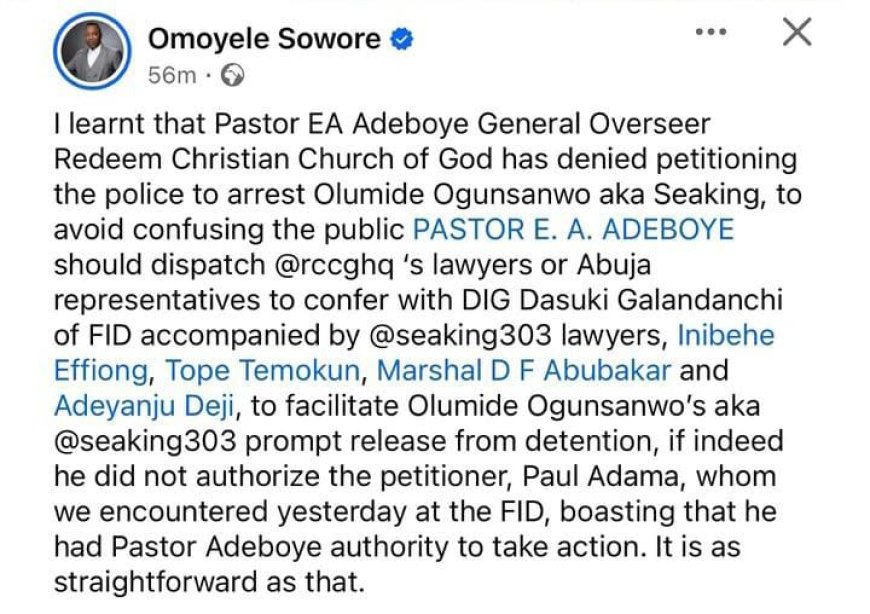 Sowore Calls for Action on Seaking's Detention