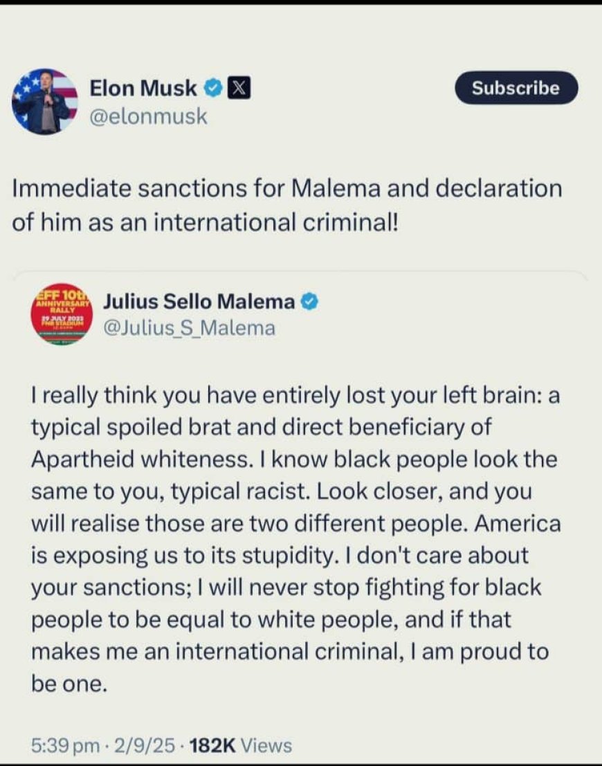 Julius Malema Slams Elon Musk After "International Criminal" Comments