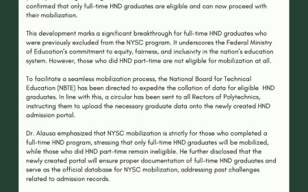FG Approves NYSC Mobilization for Full-Time HND Graduates