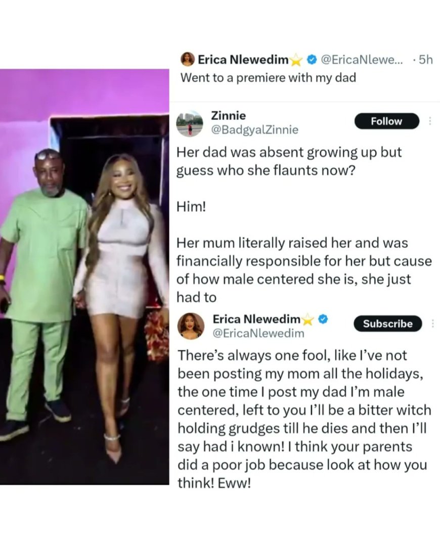 Erica Nlewedim Claps Back After Being Criticised for Flaunting Her Father at Movie Premiere