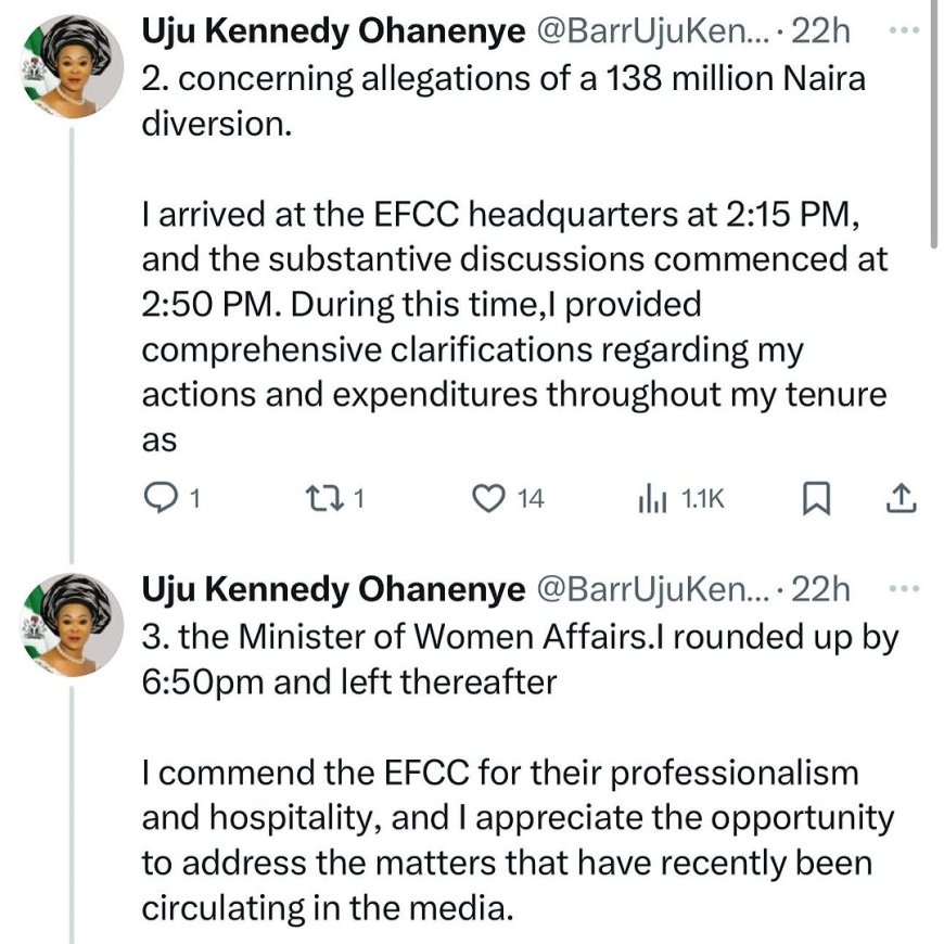 N138 Million Fraud: I Used My Own Money to Fund Projects – Ex-Minister Uju Ohanenye Tells EFCC