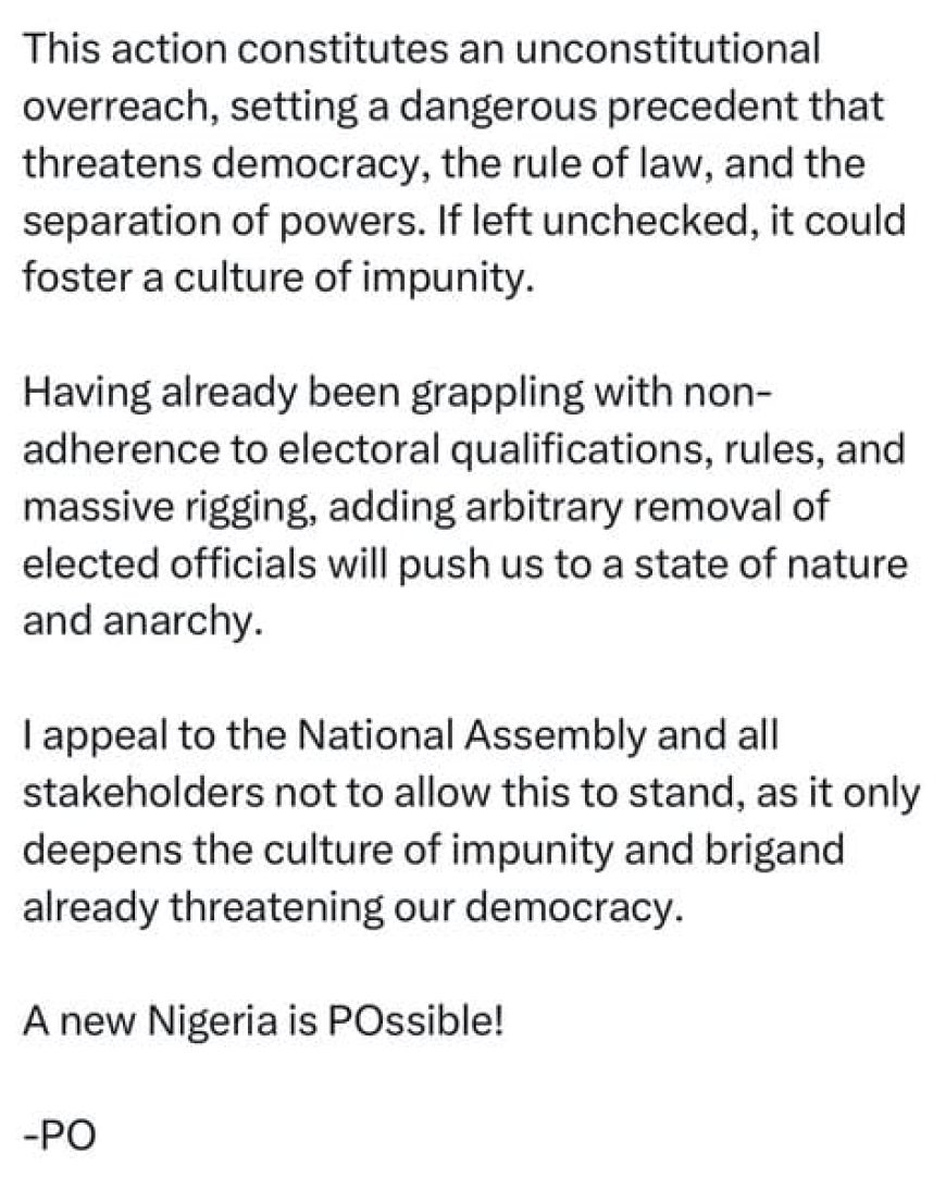 Peter Obi Condemns President Tinubu’s Removal of Rivers State Governor, Calls It Unconstitutional