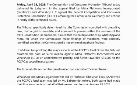 Nigeria Tribunal Upholds $220M Fine Against Meta and WhatsApp