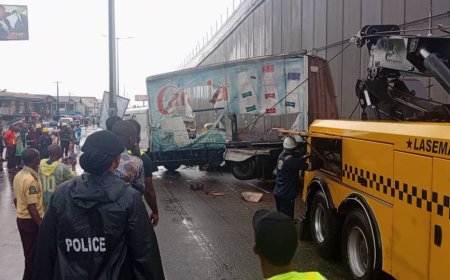 Truck Falls Off Pen Cinema Bridge in Lagos
