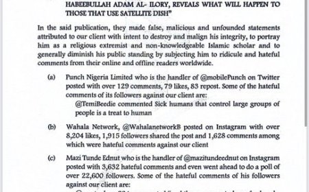 Sheikh Habeebullah Adam Al-Ilory's Lawyers Petition IG Over Defamation by Instablog Naija, Tunde Ednut, and Other