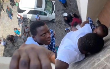 Man Clings to Balcony with Baby, Escapes Lagos Fire in Dramatic Rescue