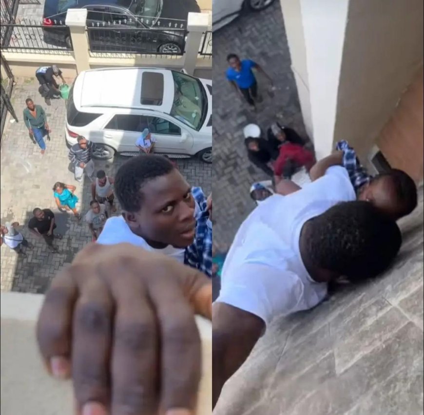 Man Clings to Balcony with Baby, Escapes Lagos Fire in Dramatic Rescue