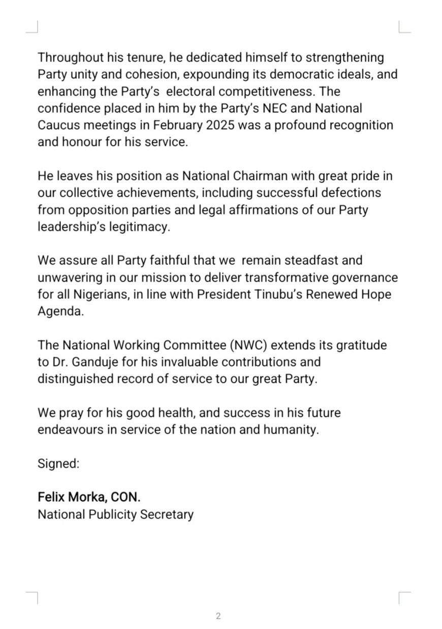 APC Chairman Ganduje Resigns, Ali Bukar Dalori Takes Over in Acting Capacity