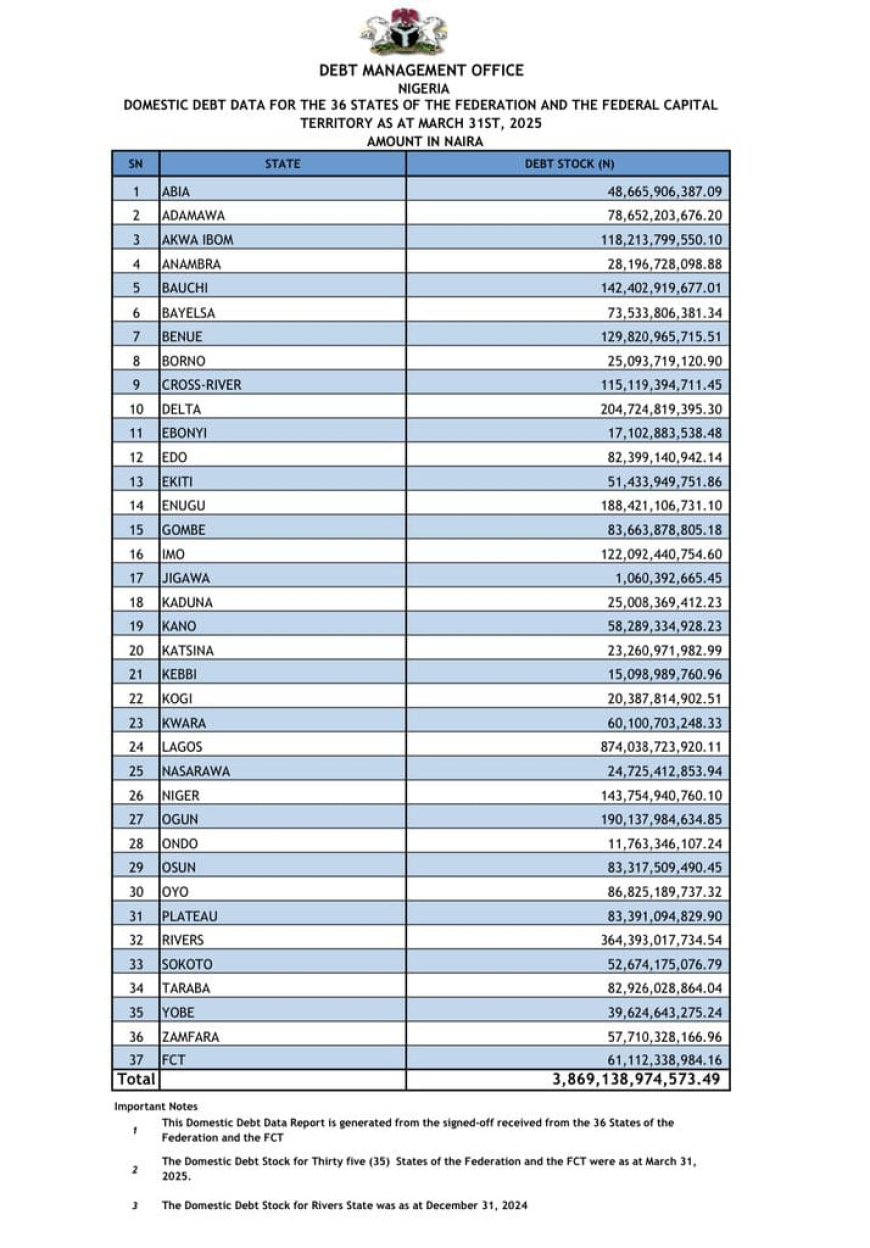 Nigeria’s State and Federal Domestic Debts Surge: Bendel Insurance Tops ₦3.8 Trillion as of March 2025