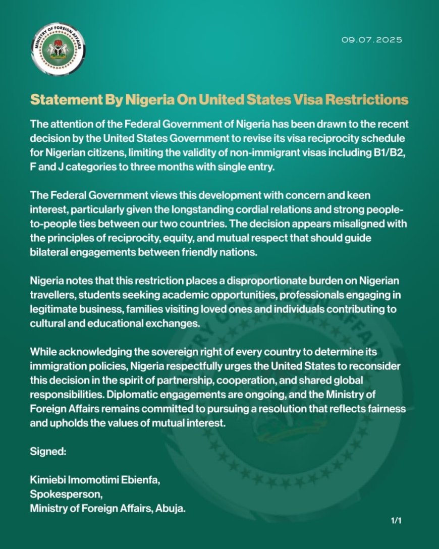 Nigeria Urges U.S. to Reconsider New Three Month Single Entry Visa Rule