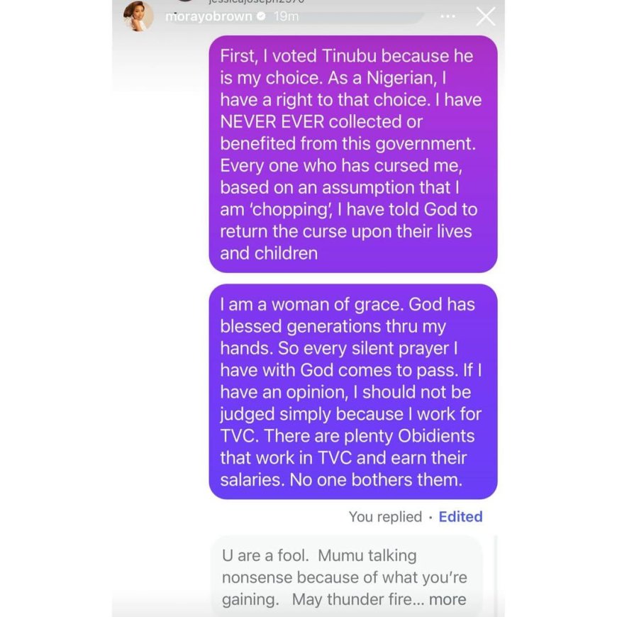 Morayo Afolabi Brown Responds After Being Criticized for Cryptic Post on President Tinubu and “Desperate Politician”