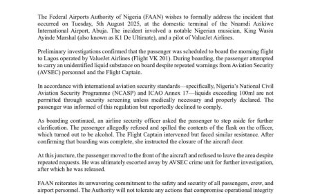 FAAN Slams Musician Kwam 1 for Violating Airport Safety Rules in Abuja