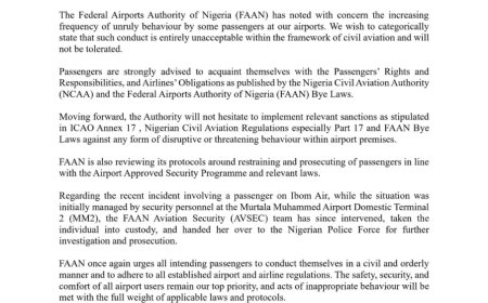 FAAN Raises Alarm Over Rising Cases of Unruly Passenger Conduct at Nigerian Airports