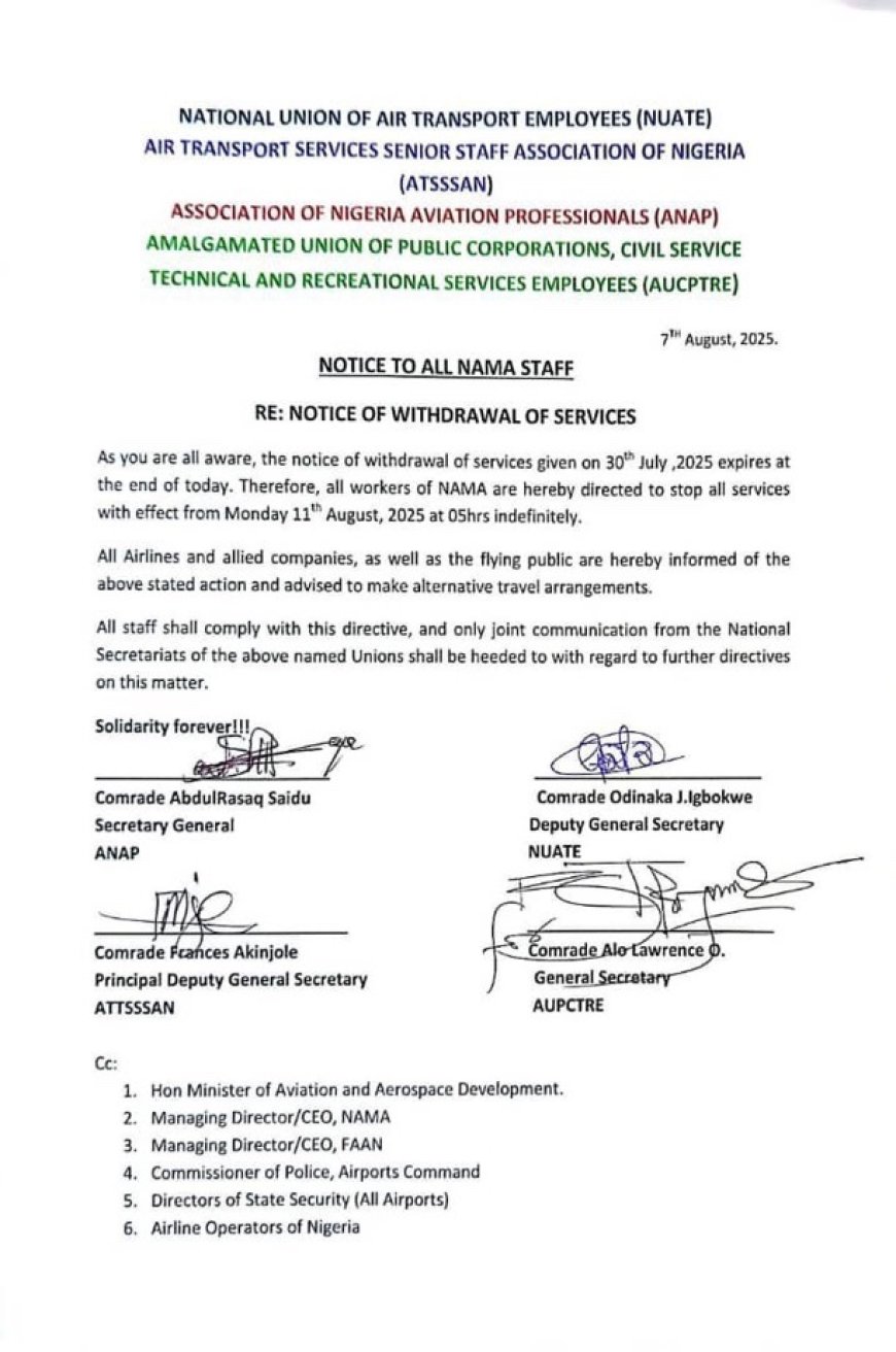 Air Transport Union to Halt Operations Nationwide from August 11