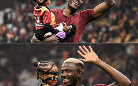 Victor Osimhen Celebrates Champions League Brace by Bringing Daughter Haly Onto the Pitch