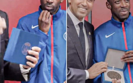Dembélé Facial reaction After PSG President Praises His 100 Game Milestone