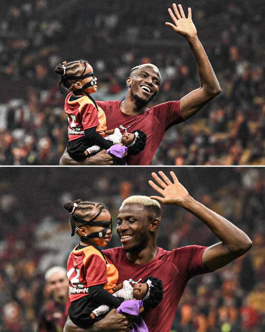 Victor Osimhen Celebrates Champions League Brace by Bringing Daughter Haly Onto the Pitch