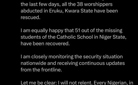 Tinubu Announces Rescue of Abducted Worshippers
