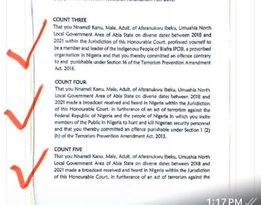 Nnamdi Kanu 15 charges against him