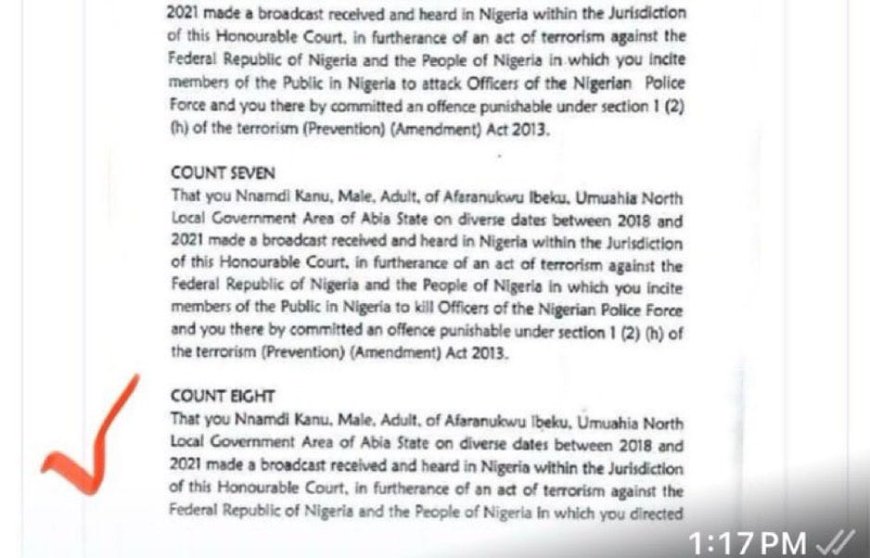 Nnamdi Kanu 15 charges against him