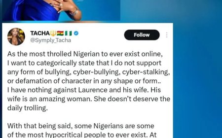 Reality TV star and media personality Tacha has addressed the ongoing online uproar surrounding cyberbullying and arrests, particularly in the case involving content creator Lawrence Alabi