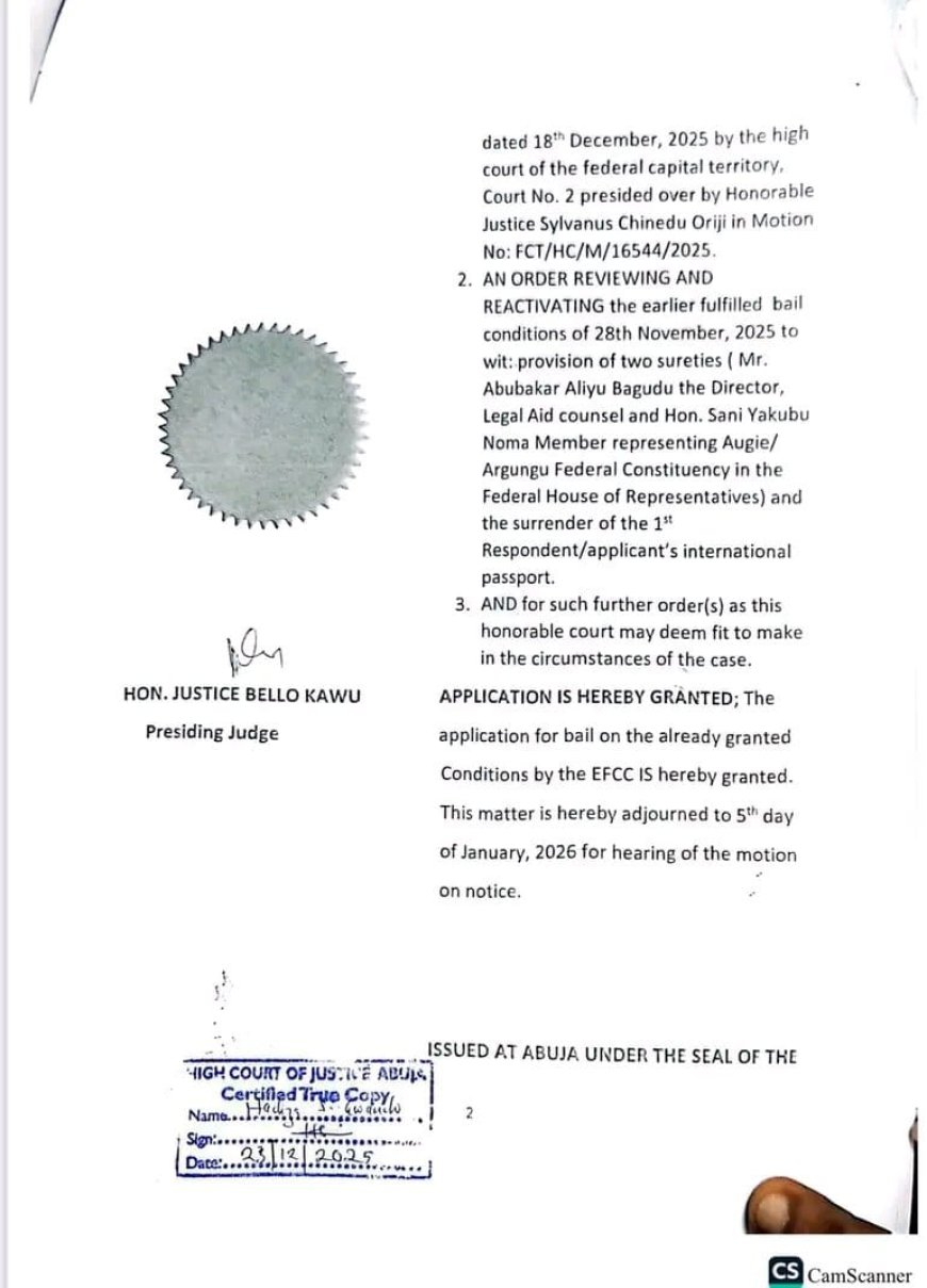 Federal High Court Grants Interim Bail to Former AGF Abubakar Malami, Adjourns EFCC Case to January 5, 2026