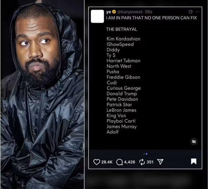 Kanye West has released a list of everyone he says has betrayed him