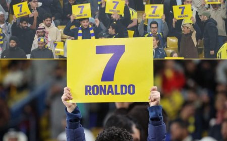 Al-Nassr fans showed their support for Cristiano Ronaldo, raising banners with his name and number in the 7th minute of their match against Al-Ittihad 7