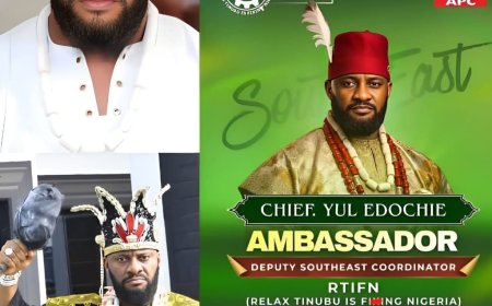 Actor Yul Edochie has officially been unveiled as the Ambassad0r and Deputy South-East Coordinat0r for the “Relax, Tinubu Is Fixing Nigeria”