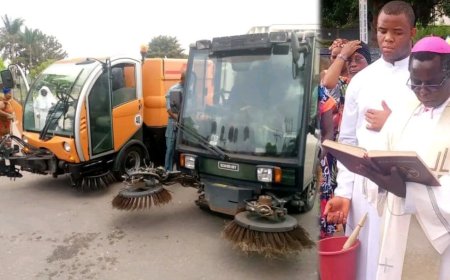 Catholic Diocese of Umuahia donates street sweeping vehicles to Abia State government, commends Governor Alex Otti for keeping Abia clean