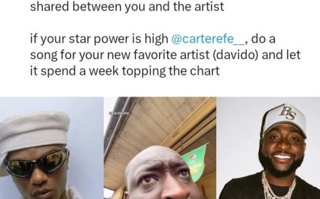 Man challenges skit maker, Carter efe, to drop a song for his new fave, Davido and see if the song will top chat in Nigeria like MACHALA did