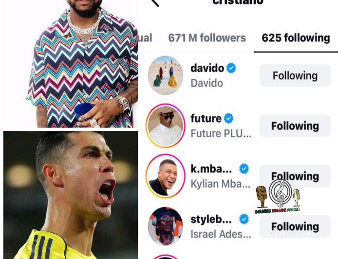 Till Date, Cristiano Ronaldo has not followed any other African artiste apart from Davido