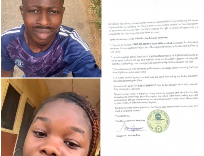 David the student of OAU(Obafemi Awolowo University) who was wrongly accused of Rape Demands Retraction, Apology and N15 Million in Damages from Adeife who accused him wrongly.