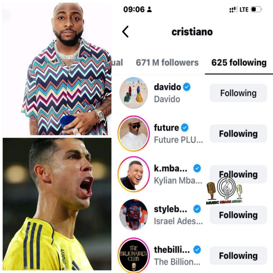 Till Date, Cristiano Ronaldo has not followed any other African artiste apart from Davido
