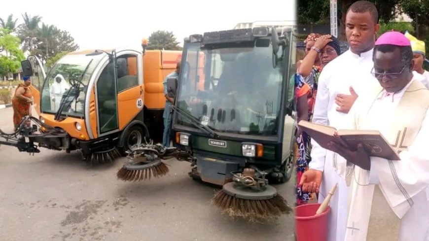 Catholic Diocese of Umuahia donates street sweeping vehicles to Abia State government, commends Governor Alex Otti for keeping Abia clean
