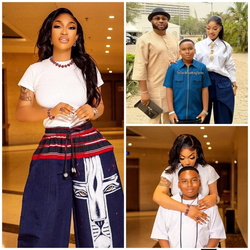 Tonto Dike showered prayers on Churchill at their son’s 10th birthday party.