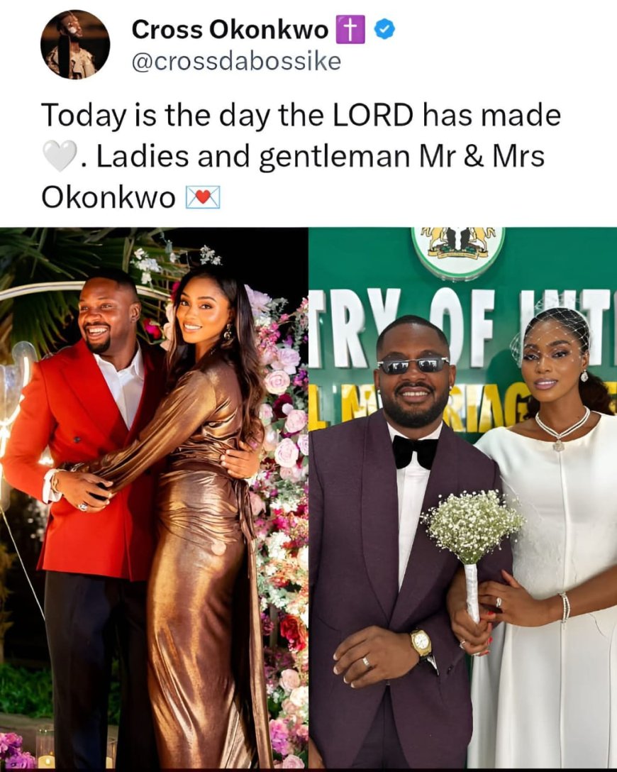 Big congratulations to BBNaija star, Cross, as he officially ties the knot with his wife