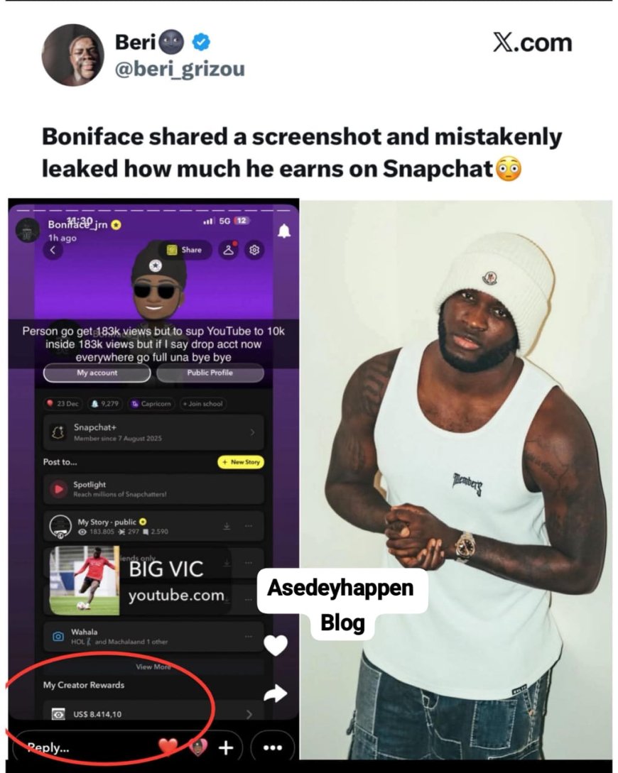Nigerian footballer Victor Boniface has sparked reactions online after reportedly sharing a screenshot that revealed how much he earns on Snapchat