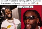 Burna Boy becomes the first African artist in history to gross over $1M from a single concert in Oceania, earning $1.117M at Qudos Bank Arena in Sydney on Oct. 18, 202