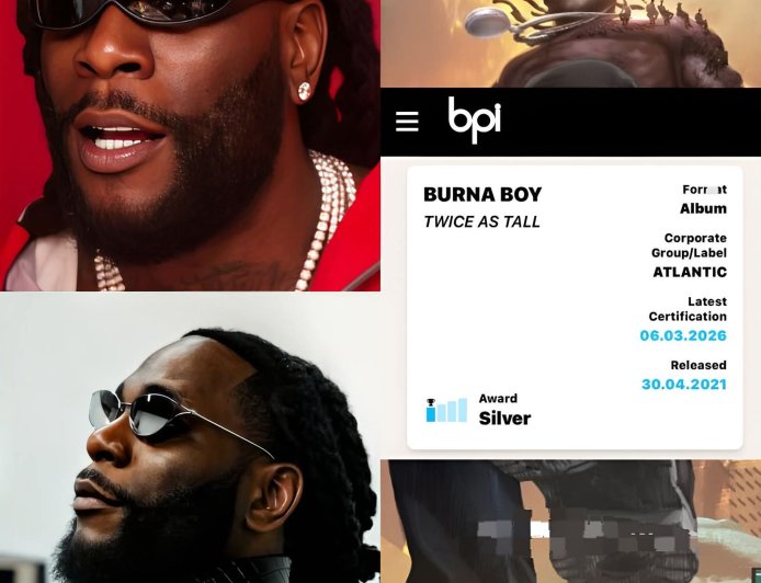 Burnaboy keeps raising the bar “Twice As Tall ” is now certified SILVER in the UK.  Making it the 4th Burnaboy album to reach that milestone, the most by any African artist in UK hist0ry.