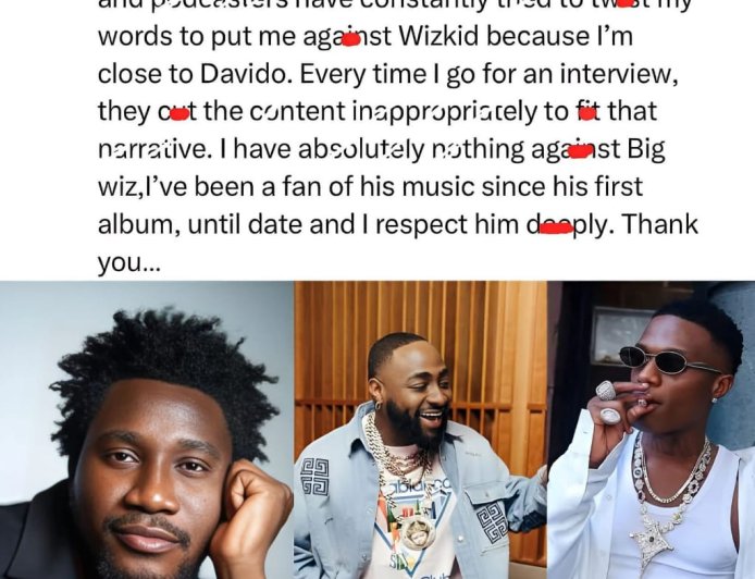 Nasboi clears the air, says interviewers and podcasters have been twisting his words to put him against Wizkid because of his closeness to Davido.