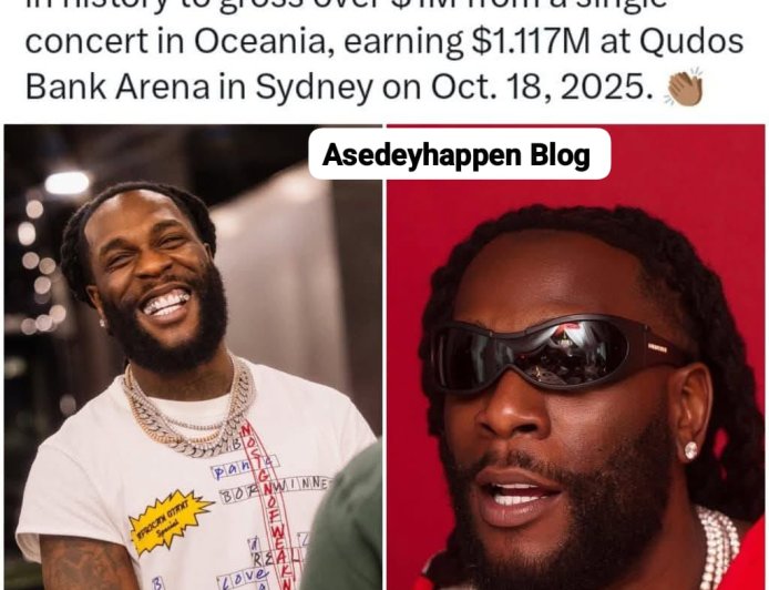 Burna Boy becomes the first African artist in history to gross over $1M from a single concert in Oceania, earning $1.117M at Qudos Bank Arena in Sydney on Oct. 18, 202