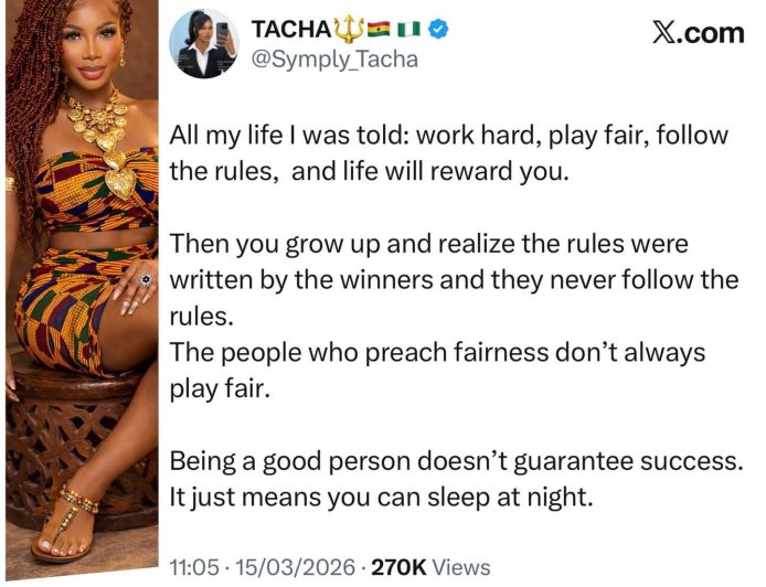 Being a good person doesn’t guarantee success... - Ex BBNaija housemate Tacha