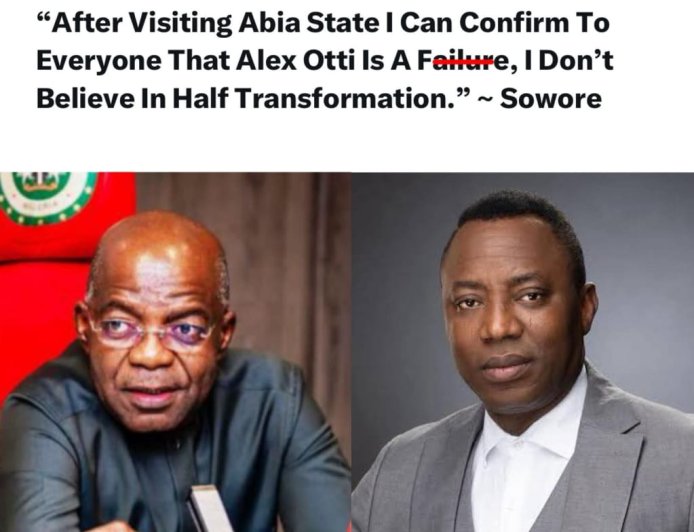 Omoyele Sowore Blasts Alex Otti Over Abia Visit