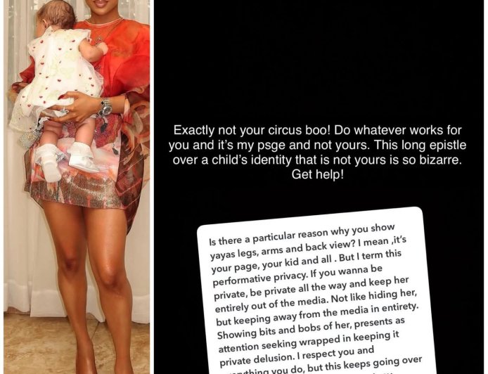Toke Makinwa replies Netizen who accused her of displaying ‘’performative privacy