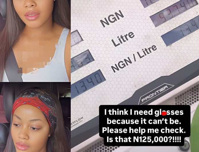 Actress Damilola Adegbite was left in disbelief after being charged ₦125,000 for just 93 litres of petr0l