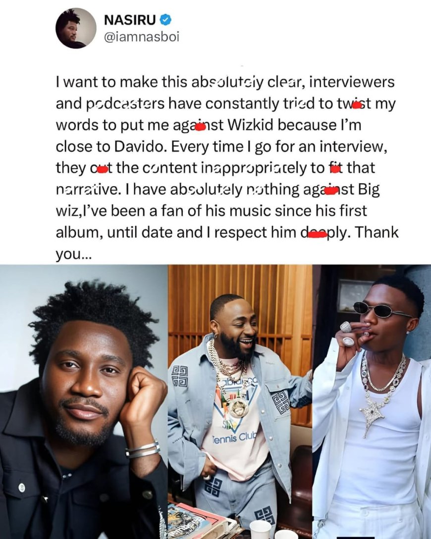 Nasboi clears the air, says interviewers and podcasters have been twisting his words to put him against Wizkid because of his closeness to Davido.