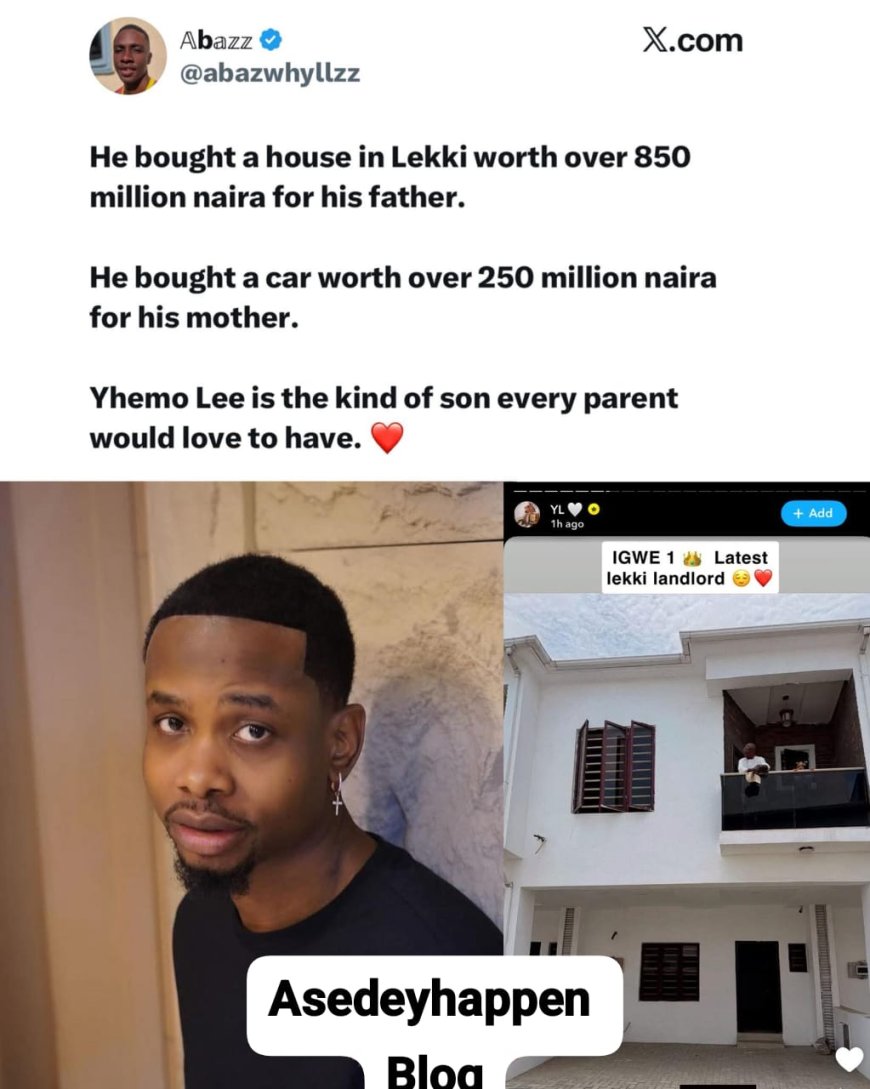 A Twitter user has sparked curiosity online after questioning the source of Yhemolee’s wealth following his generous gifts, a car and a house for his parents.  The conversation is now trending