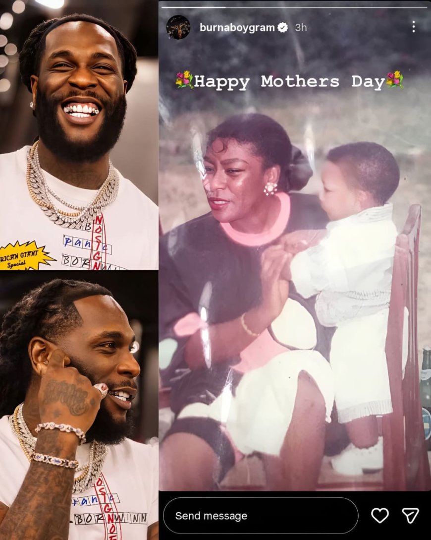 BurnaBoy celebrated M0ther’s Day by sharing an adorable throwback photo of himself and his mom from his younger days.