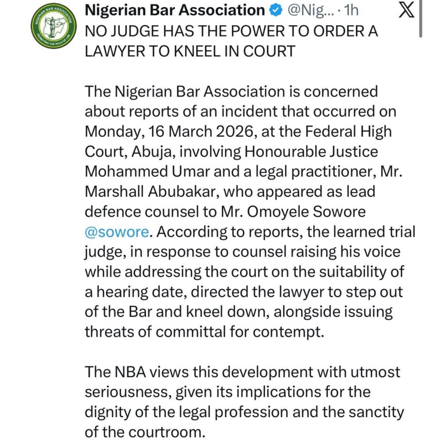 The NBA in a statement released, said no judge has the power to ask a lawyer to kneel down in court